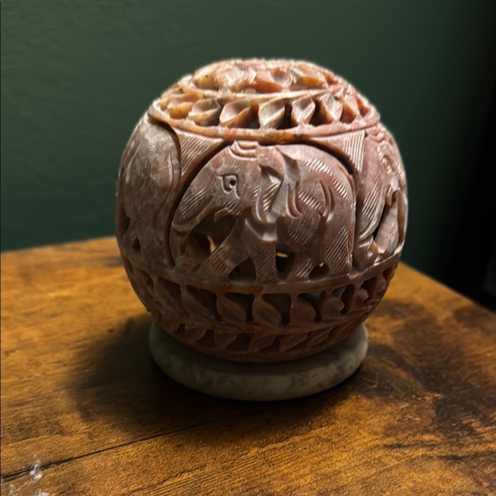 Intricate Carved Elephant Incense Sphere